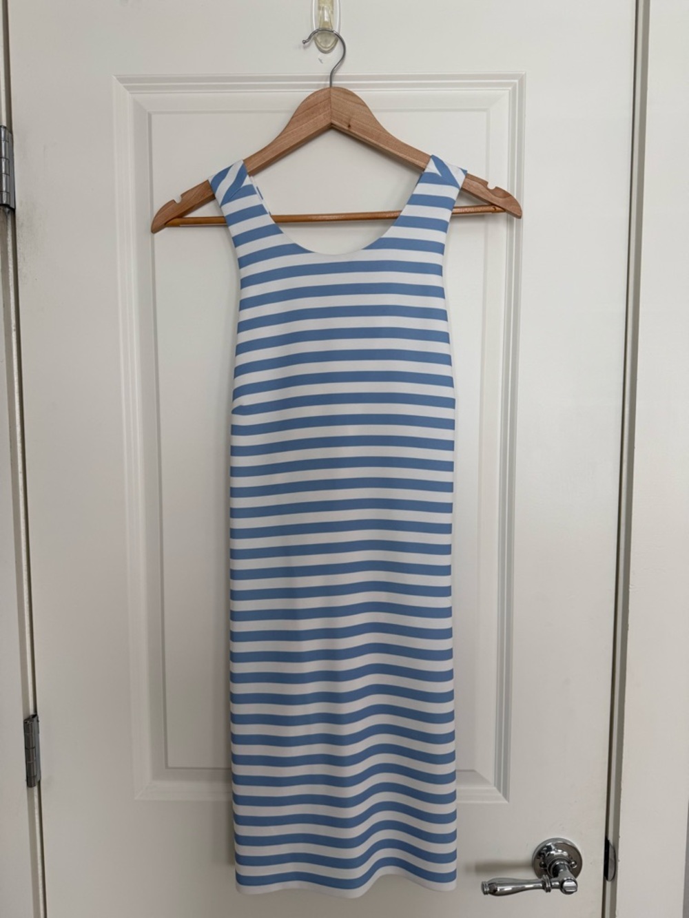 Sail to Sable Blue and White Striped Sleeveless Shift Dress